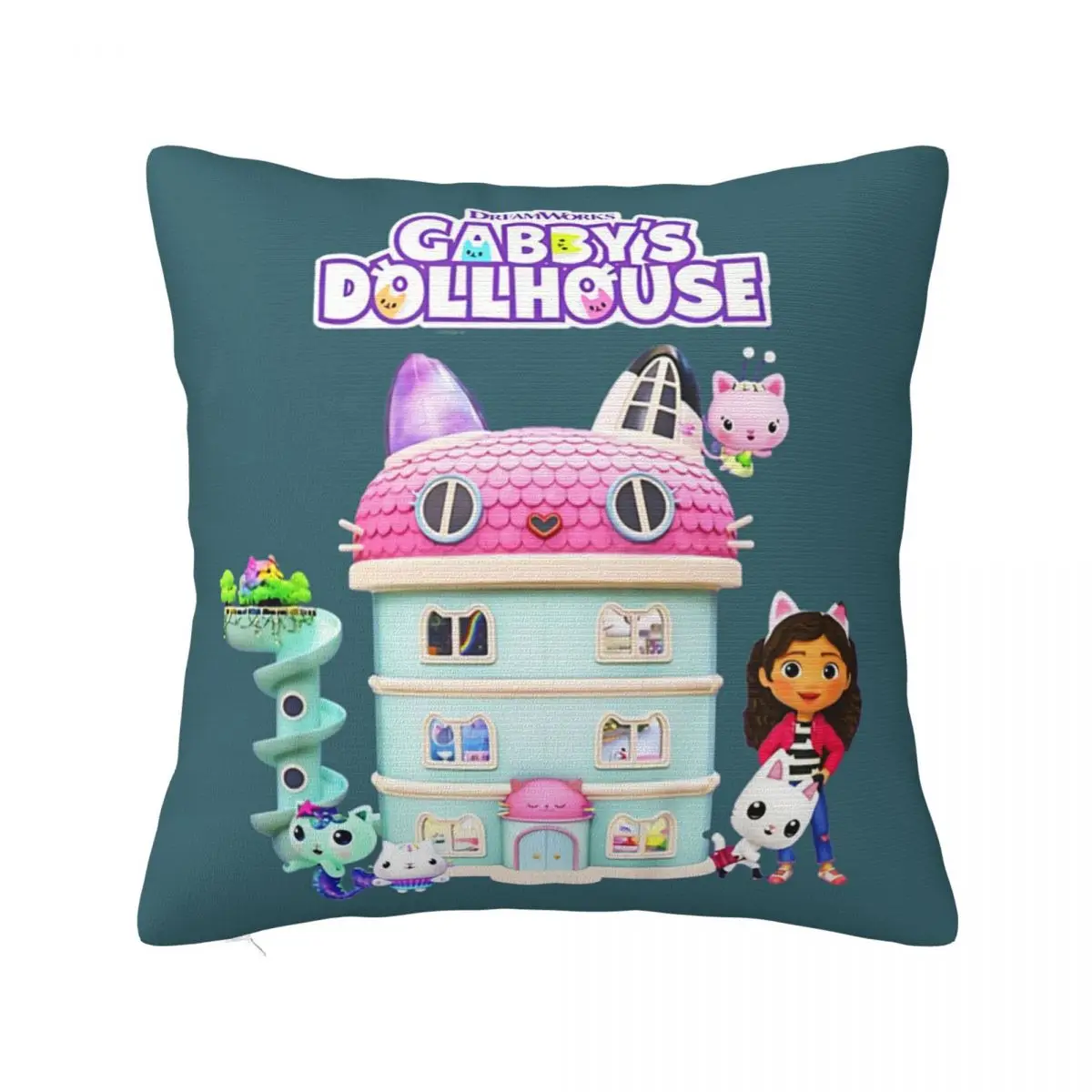 Kids Gabbys Dollhouse Group Logo Classic Square Pillowcase Pillow Cover Cushion Decor Comfort Throw Pillow for Home Car