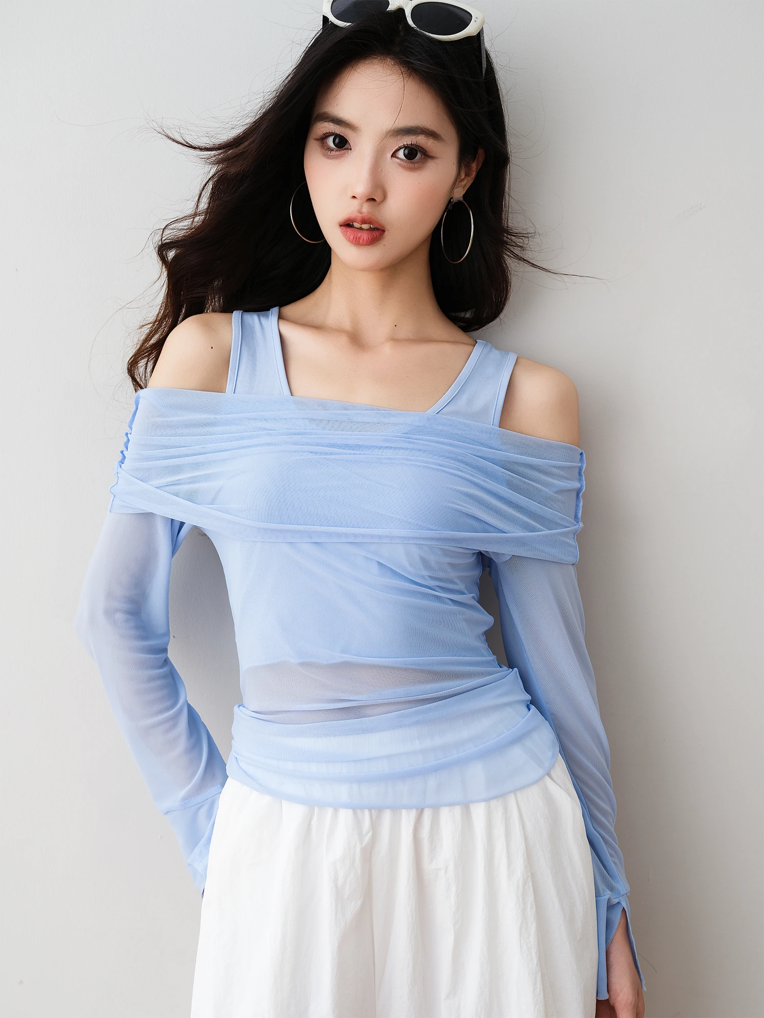 

Ronron Long Sve Me See-tough One-oulder T-irt Summer New Sle Ele Sunscreen Top Women's Faion Premium T-irt