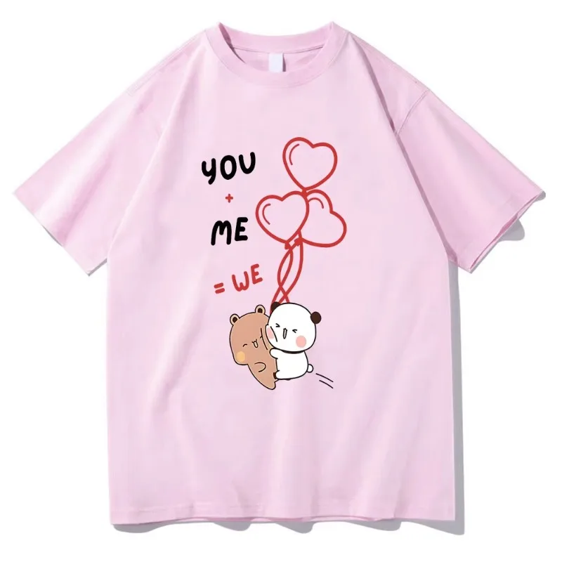You+me=we Together Equation Bear Bubu and Dudu T-shirt Unisex Kawaii Casual Top Cotton Tshirts Sweet Couples Dress Creative Tees