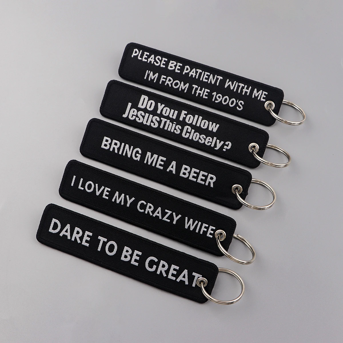 Embroidery Key Fobs Funny Quotes Key Tags Keychain For Motorcycles Cars Key Holder Accessories Jewelry Chaveiro