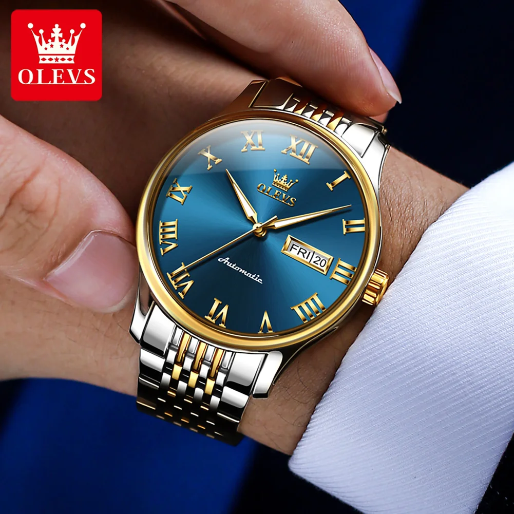 OLEVS Brand steel strip dual calendar fully automatic mechanical watch for men 9929