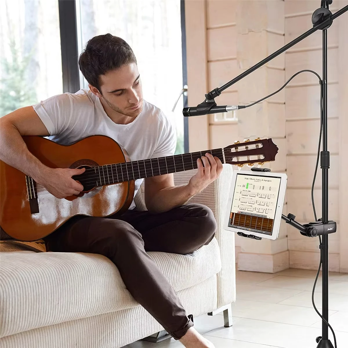 Universal Microphone Stand Phone and Tablet Holder, the Perfect Companion for Music and Recording.