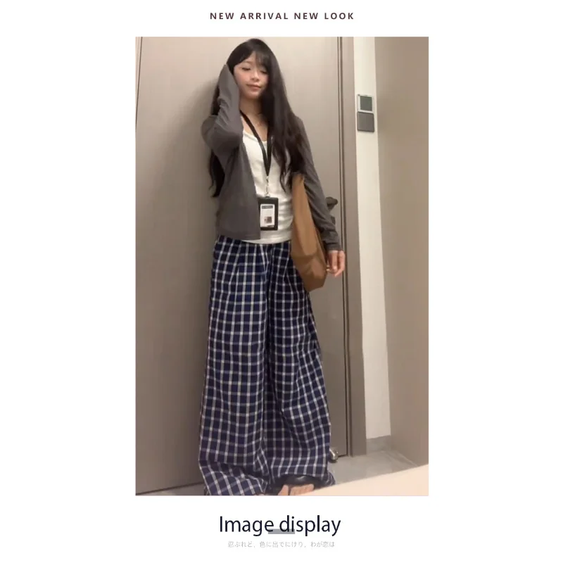 Checkered Pants Women Summer New High Waist Loose Casual Trousers Lazy Style Flowy Design