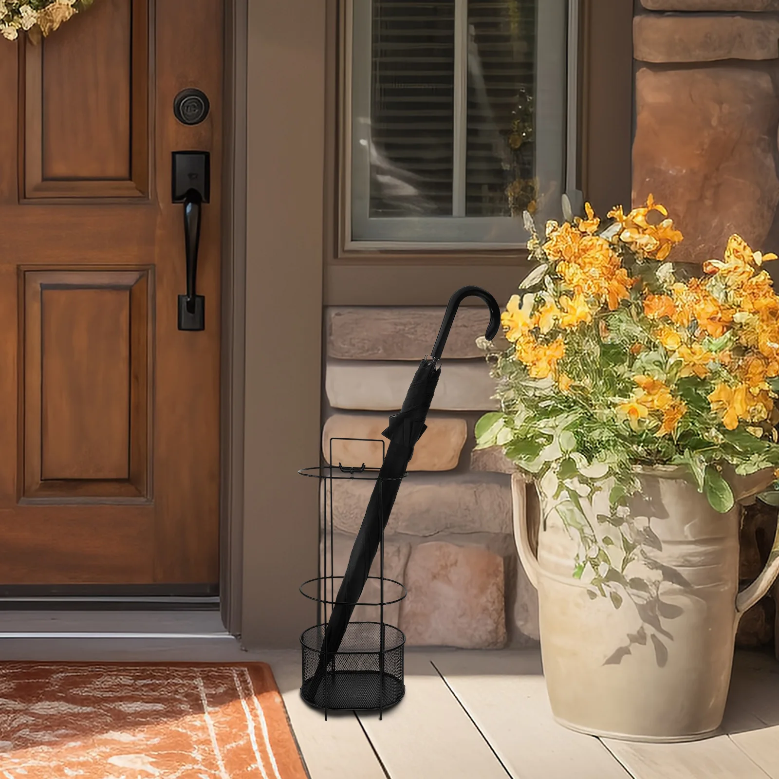 

Large Capacity Umbrella Stand Organizer Water Drain Entryway Holder For Canes Walking Sticks Golf Clubs Space Saving Indoor