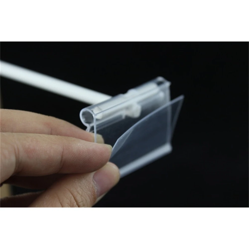 6x4.2cm Clear Pvc Plastic Price Tag Display Label Holder Sign Clip Merchandise Name Card Price Scan Frame Shelf Hook Data Strip image 2