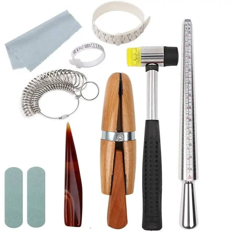 Metal Mandrel Finger Sizing Measuring Stick Ring Sizer Tool Jewelry Hammer Wooden Mandrel Clamp Goldsmith Kit Jewelry Repair