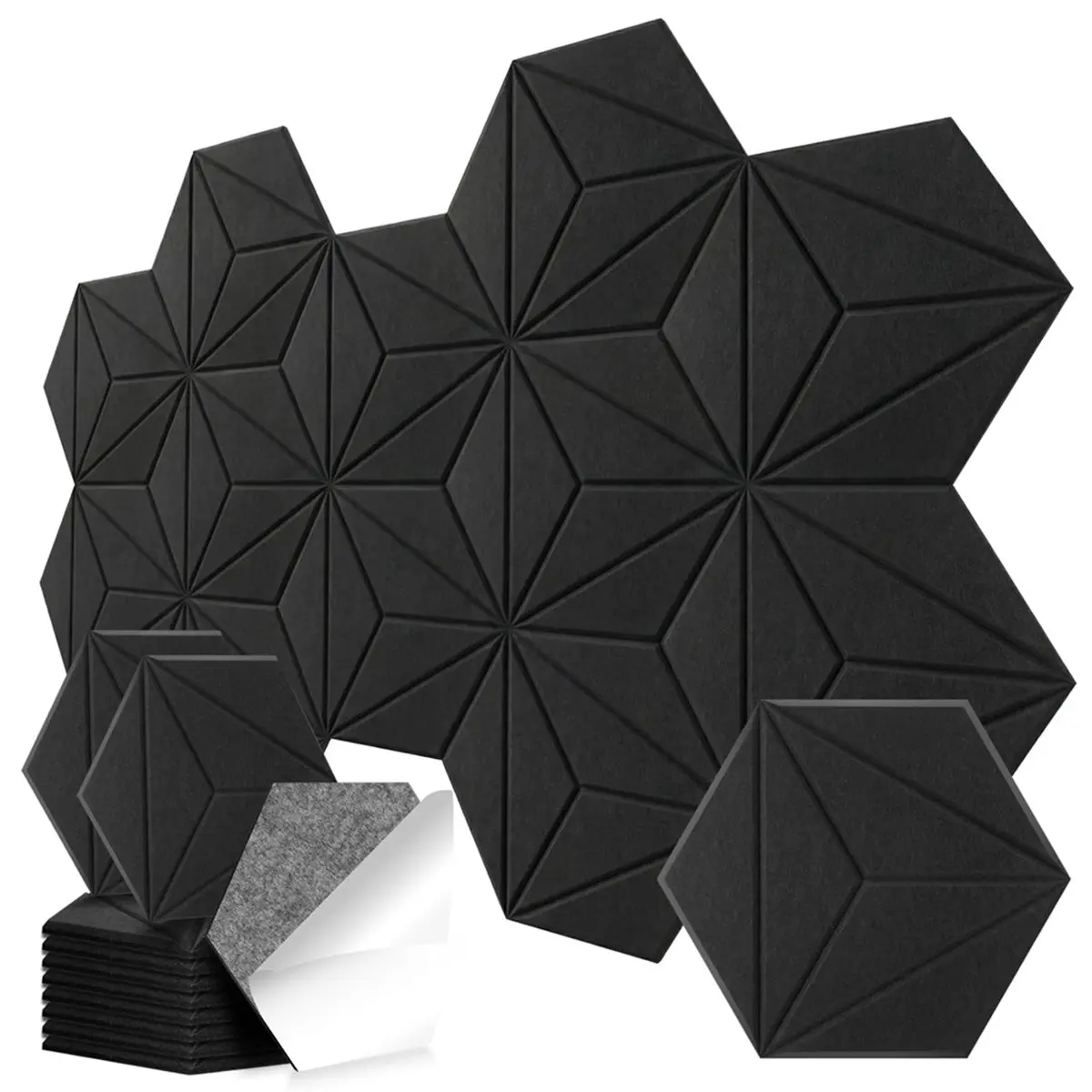 B72ABG 12 Pack Hexagon Acoustic Panels,Sound Proof Foam Panels for Walls,Self-Adhesive Noise Reduction Panels,12