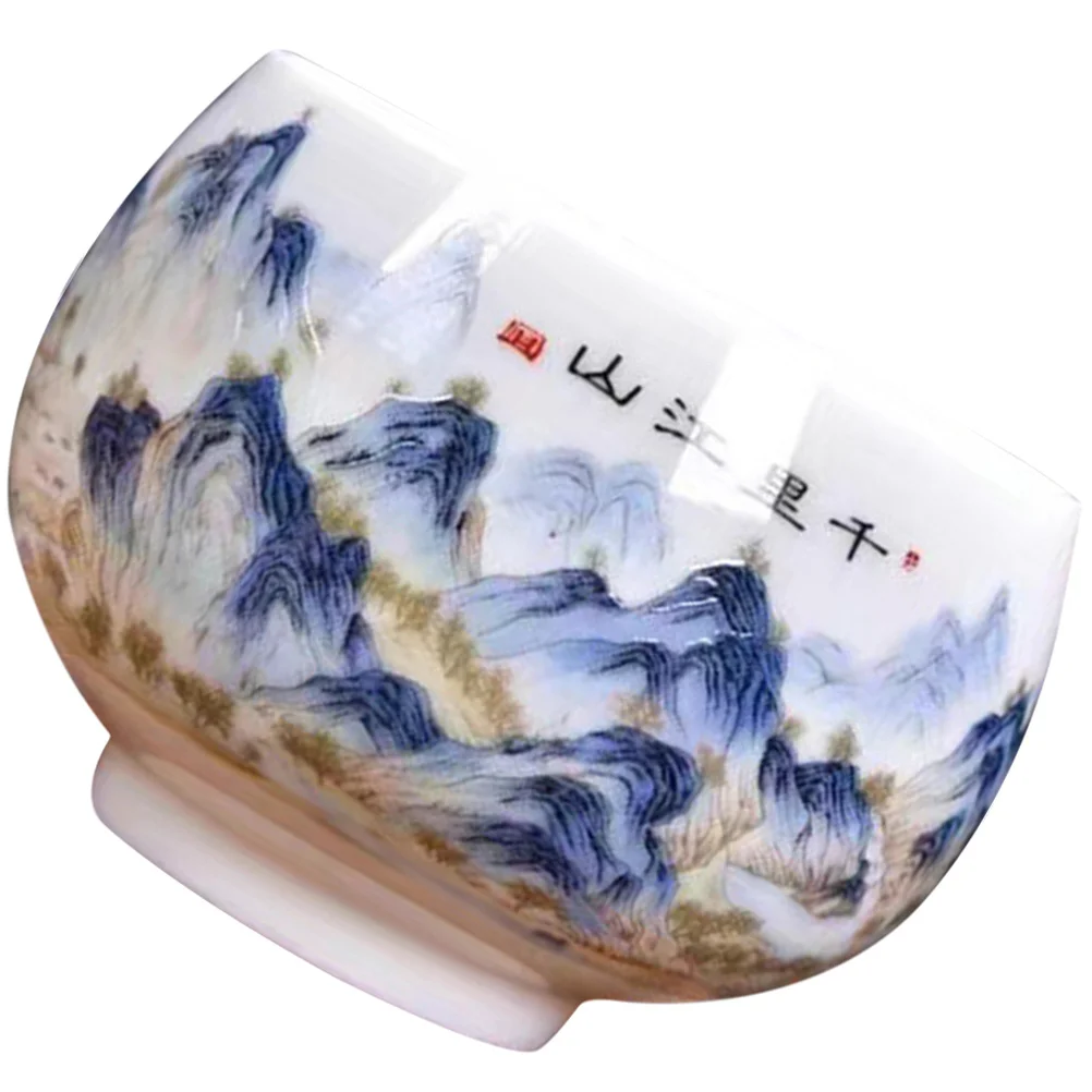

Hand Painted Traditional Chinese Ceramic Tea Cup Landscape Pattern Decorative Vintage Style for Home Office Tea Room Gift Use