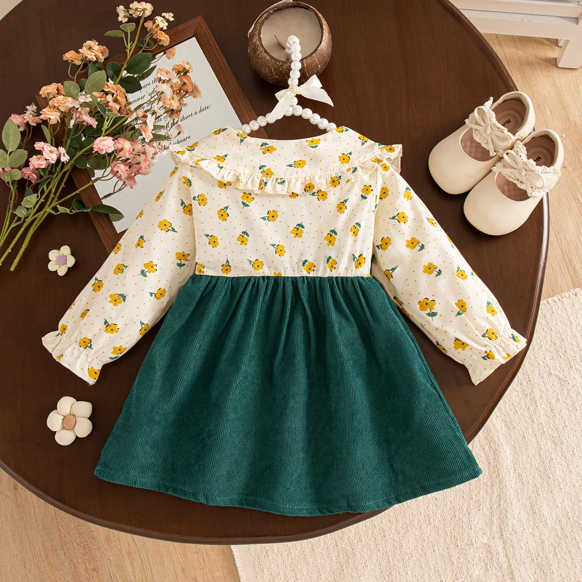 Flower Long Sleeved Baby Girl Dress For Spring And Autumn New Sweet And Cute Children'S Clothing (9 Months -3 Years Old)