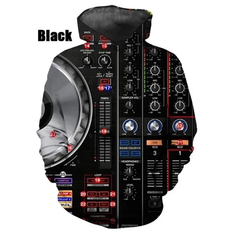 Men Hoodie Polyester Fiber 3D Print Purple DJ Controller Turntable Graphic Long Sleeve Drawstring Pullover Sweatshirt