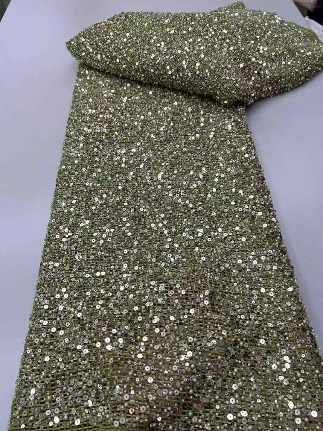 2025 France High-End Luxury Elegant Handmade Beaded Lace Fabric Nigerian With Sequins Mesh Lace Fabric For Wedding DressZX-52756