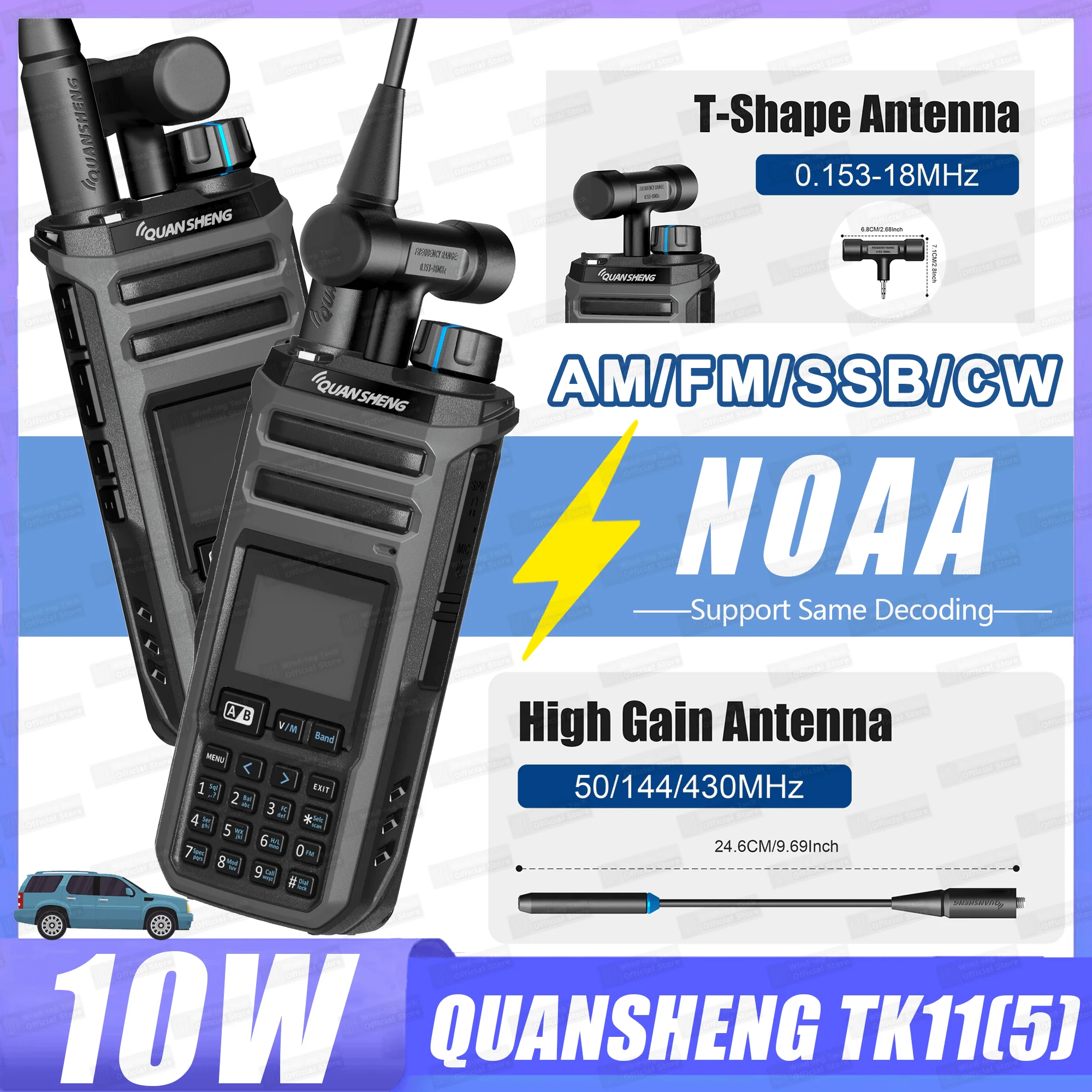 

1/2PCS Quansheng TK11(5) Dual Receiving Multi Band 10W HF VHF UHF LSB CW 27MHz LW MW SW SSB Spectrum Analyzer Magic Voice Radio