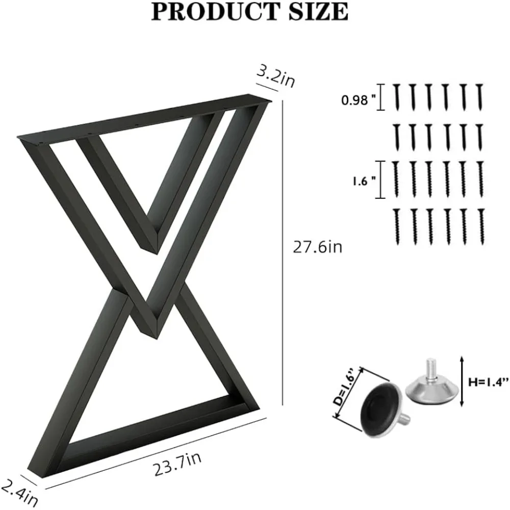 Conjunto de pernas de mesa de jantar de metal preto em forma de diamante moderno industrial de 2, 28,3 de altura, 23,6 de largura, design elegante e resistente