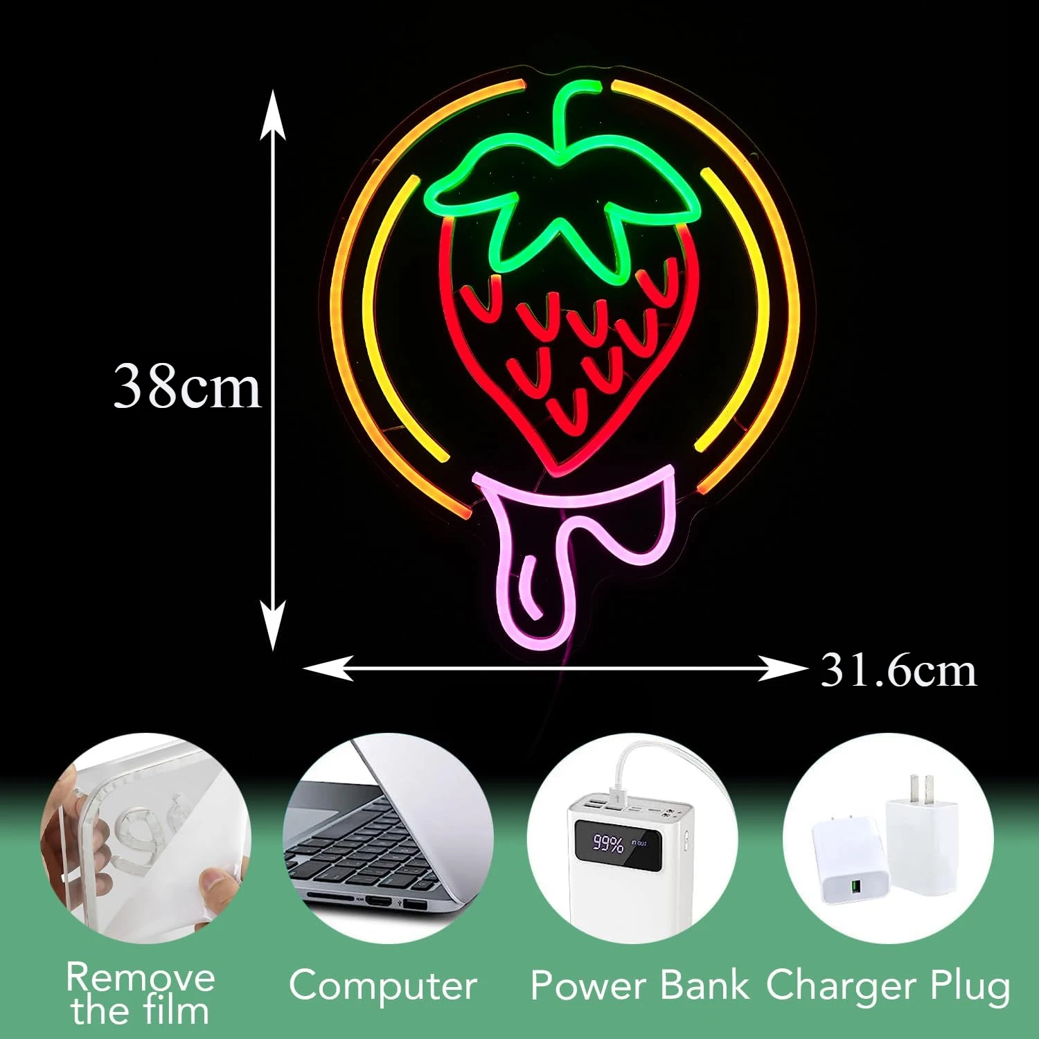 Strawberry Neon Sign Dimmable LED Neon Light for Fruit Shop Smoothie Bar Dessert Shop Bedroom Kitchen Party Birthday Wall Decor