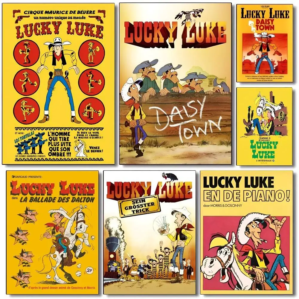 1pc Vintage Comic Lucky L-Luke Poster Sticker Print Waterpro