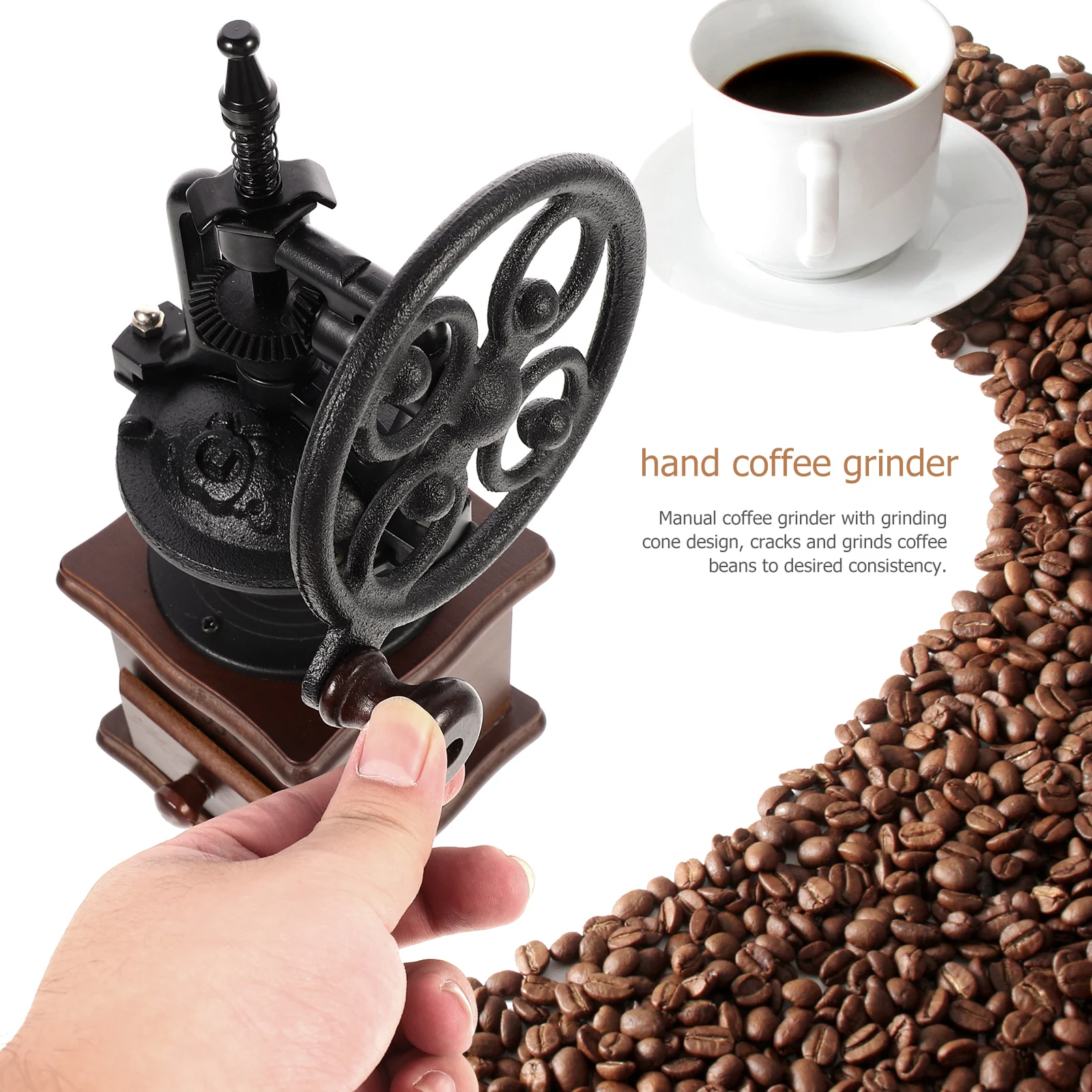 

Mini H Mini Coffee Mill Portable Manual Bean Mill Vintage Coffee Bean Grinder Kitchen Office Maker Stylish Travel Camping