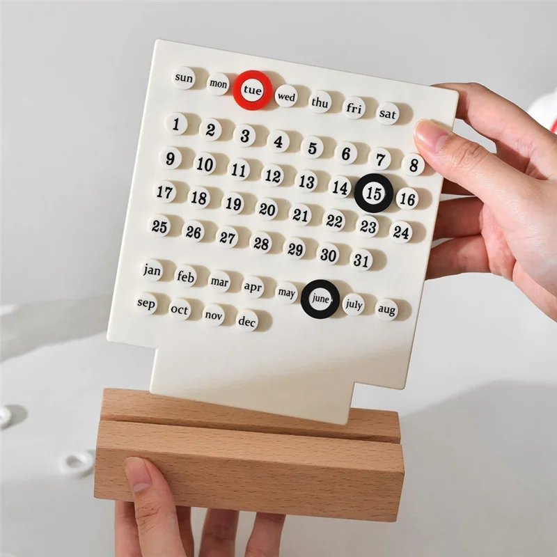 Wooden Desk Calendar Perpetual Calendar Retro Home Unique Gifts,Month Date Display, Desk Decorations For Office