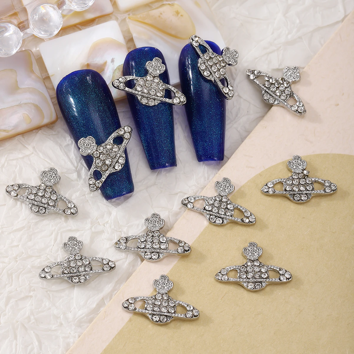 10 Stuks Europese En Amerikaanse Stijl Volledige Diamant Saturnus Planeet Legering Strass Y 2K Metalen Stijl Diy Nageldecoratie