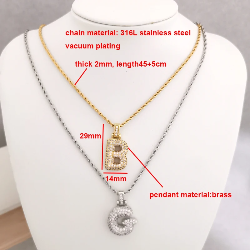 QMHJE Initial Charm A-Z Letters Necklace Women Men Choker Stainless Steel Rope Chain Fat Alphabet Gold Silver Color Hip Hop Iced