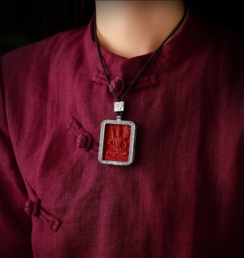 

S925 Silver Inlaid Cinnabar Zodiac Natal Buddha Amulet Pendant for Men and Women Jiugong Bagua Amulet Necklace Pendant