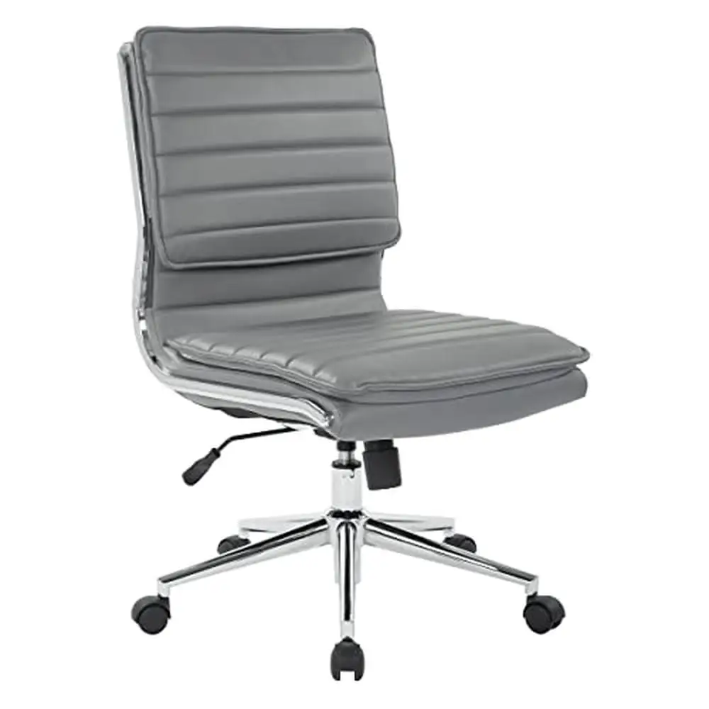 Faux Leather Office Chair Lumbar Support Adjustable Height Chrome Base Charcoal