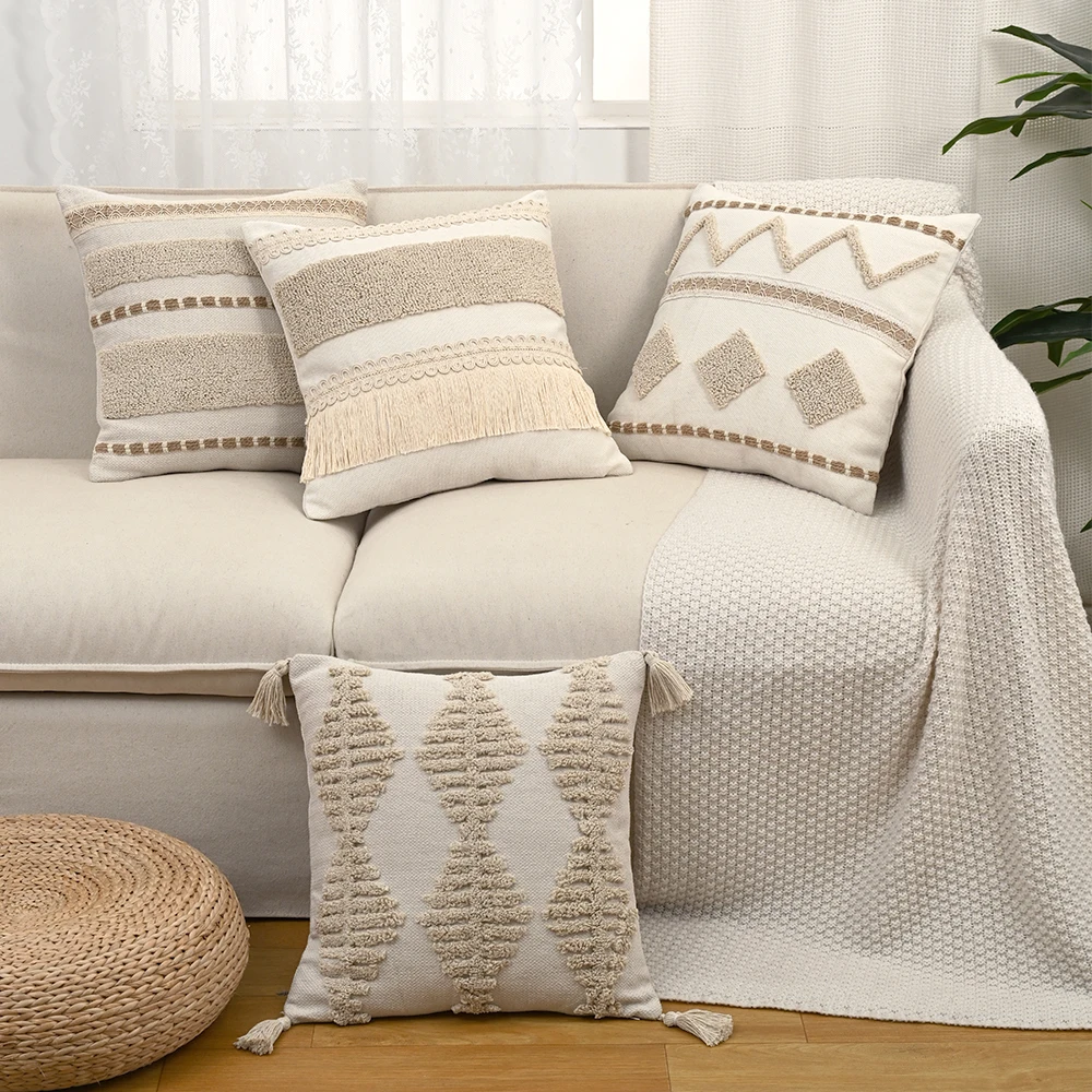 BUYNOW, 1 unidad, funda de almohada con rayas geométricas en bucle, funda de cojín bohemia Vintage para sala de estar, sofá, decoración de cama para el hogar, cojines para sala