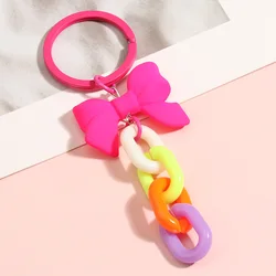 Acrylic Plastic Link Chain Keychain Sweet Creativity Handmade Bowknot Key Ring For Women Girls Handbag Charms Friendship Gifts