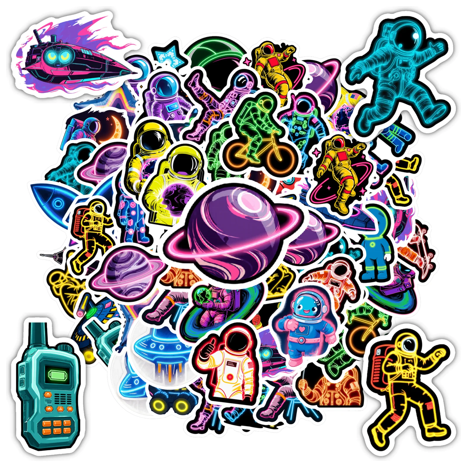 35pcs-100pcs Playful Planets Stickers Neon UFO Graffiti Decals DIY Stickers For Laptop Motorcycle Luggage Phone Guitar Laptop