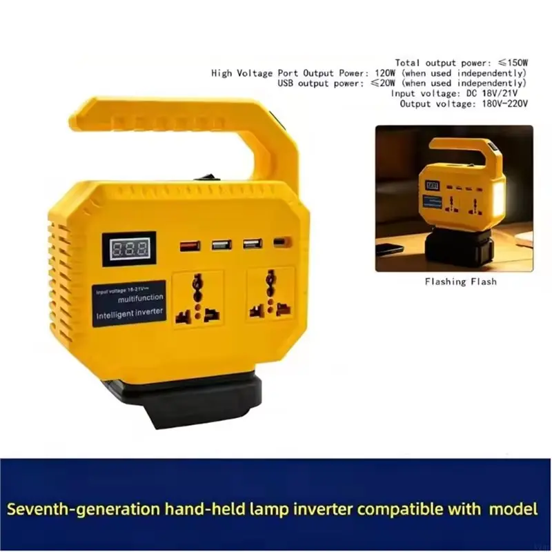 A74U Emergency Work Light With Side Lamp Two Wall Outlets And Three USB Charging Points For 18V-21V Battery Support