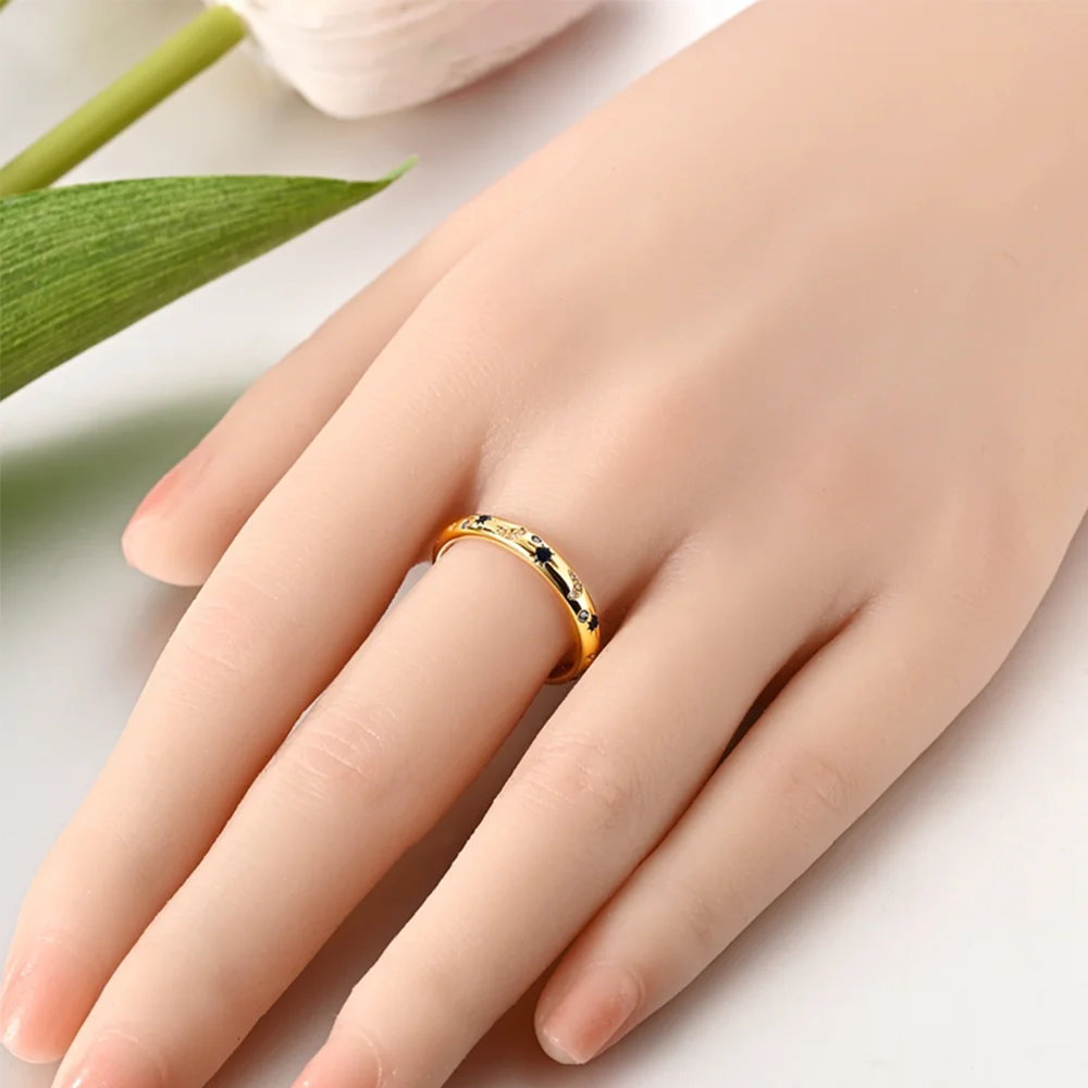 925 Silver Original Bright Starry Sky Stars Moon Color Zircon Gold Ring Exquisite Jewelry Birthday Anniversary Gift for Women