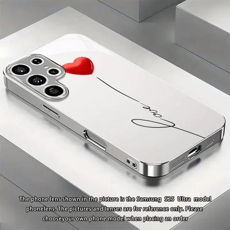 New red heart-pattern electroplated phone case, suitable for Samsung S26/S25/S24/S23/S22/S21/A71/A72/A73/A35/A16 etc. models