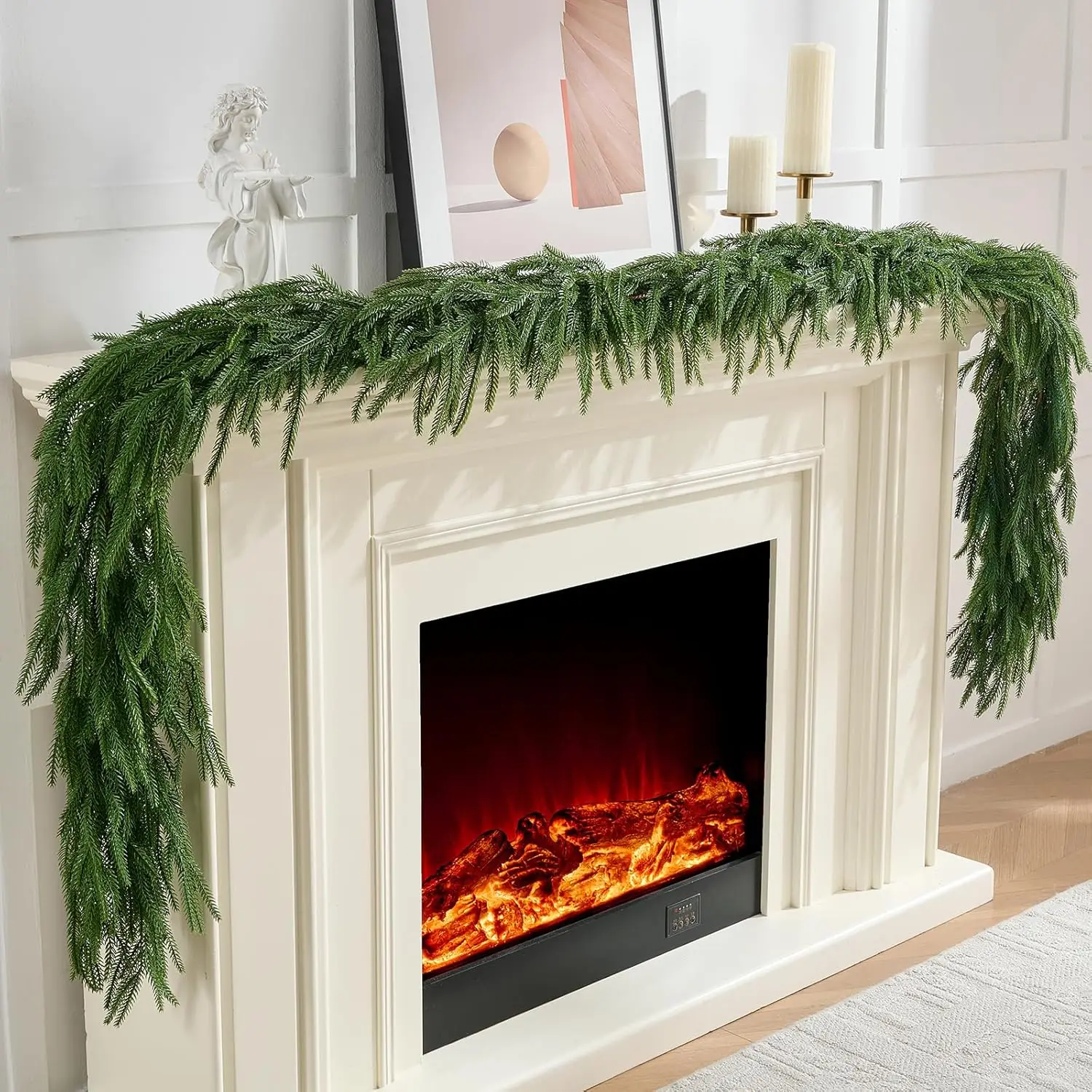 

2Pcs 6FT Realistic Norfolk Pine Christmas Garland, Artificial Holiday Decor for Indoor Outdoor Mantle Fireplace Table