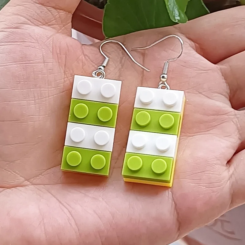 Fashion Colorful Building Blocks Earrings For Women Cute Hit Color Rainbow Toy Brick Drop Dangle Earrings Gift