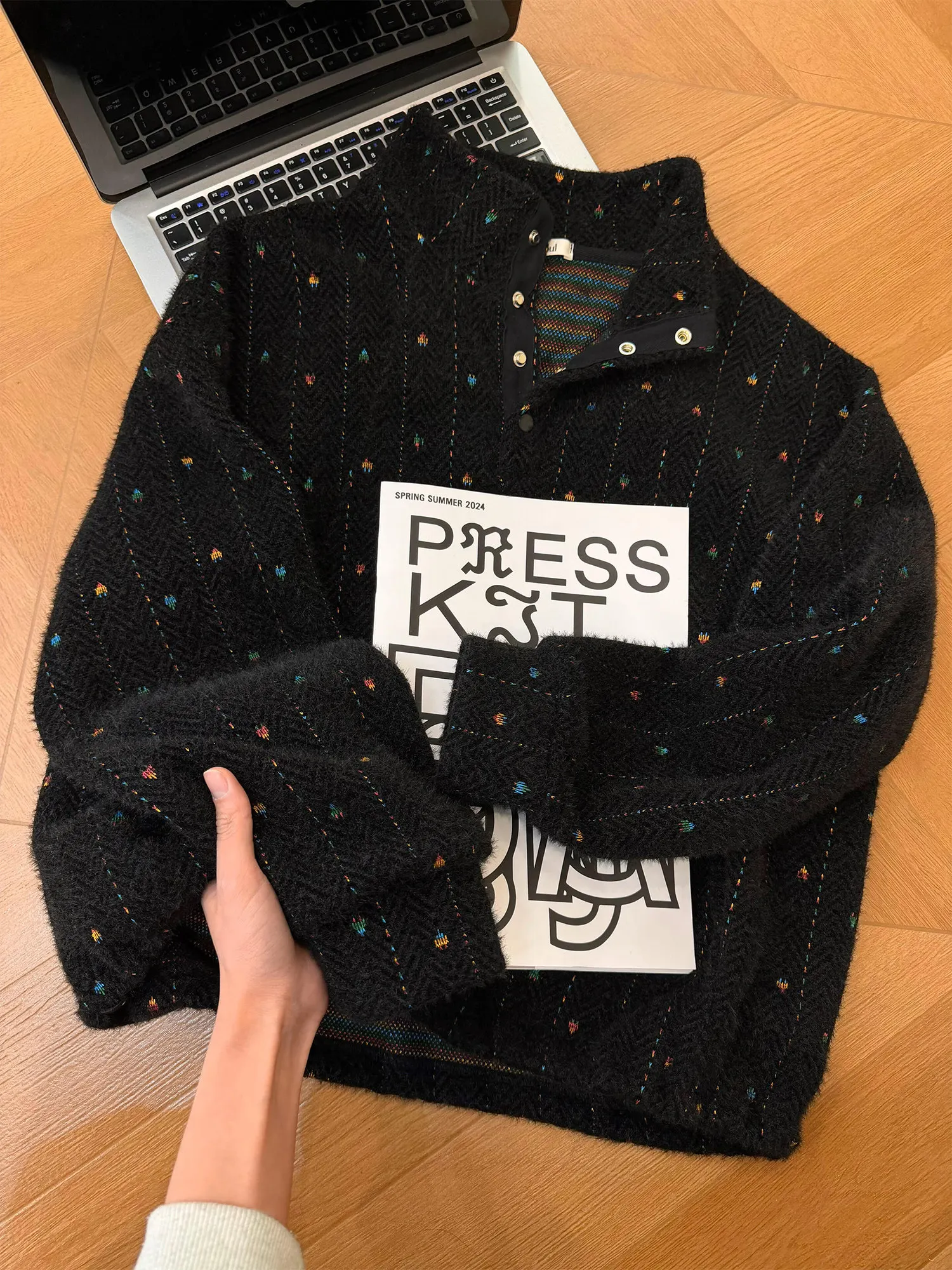 

Korean Style Women's Heavy Work Design Sweatshirt Half High Collar Autumn Winter Slimming Versatile Top Quality Print Long Sl...