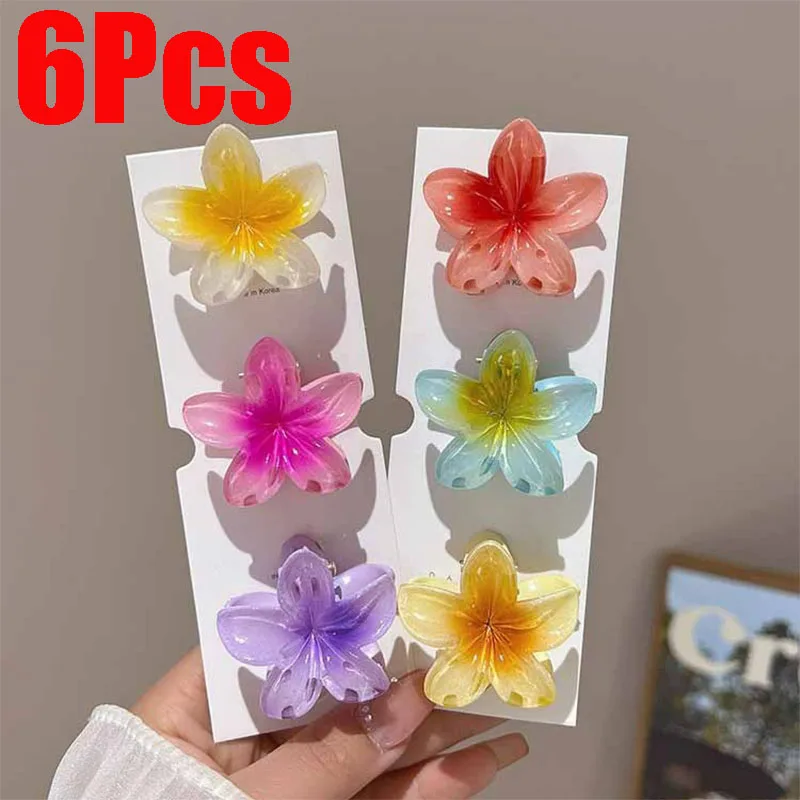 

6Pcs Hawaiian Gradient Hair Clips Flower Hair Claws Women Small Size Fashion Headwear Hairpin Crab Barrette Hair Accessories