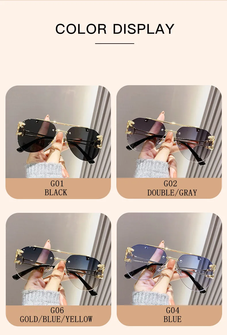 Randlose Designer Sonnenbrille Frauen Trendy Luxe Mode Sonnenbrillen Männer Vintage Gläser Lentes De Sol Mujer Lunette Soleil Femme – Detail 14