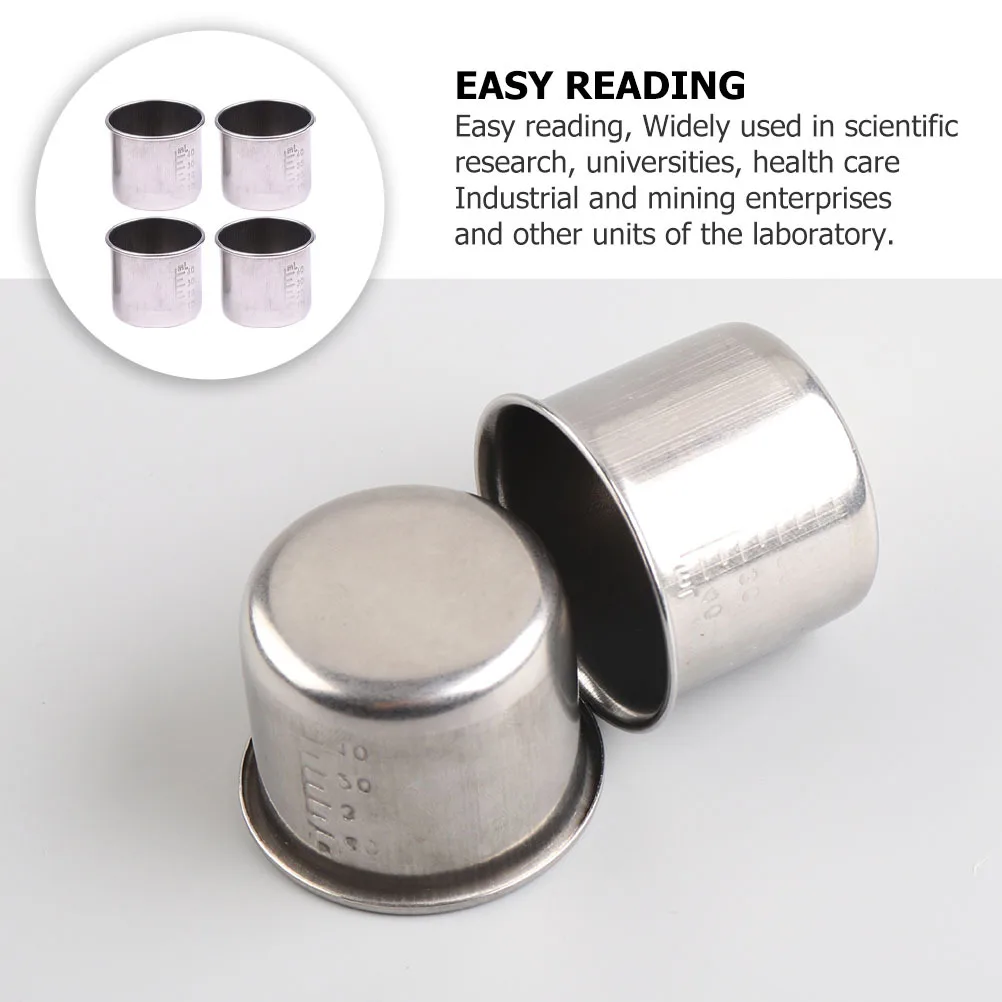 

5 шт., мерный стакан из нержавеющей стали, 40 мл, лабораторный многоразовый металлический градуированный стакан для жидких твердых измерений, научный инструмент