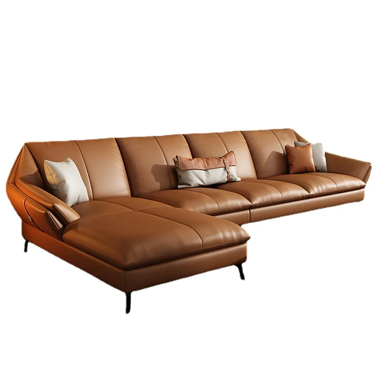

Modern simple Italian light luxury minimalist living room size straight row princess corner nappa cowhide leather sofa