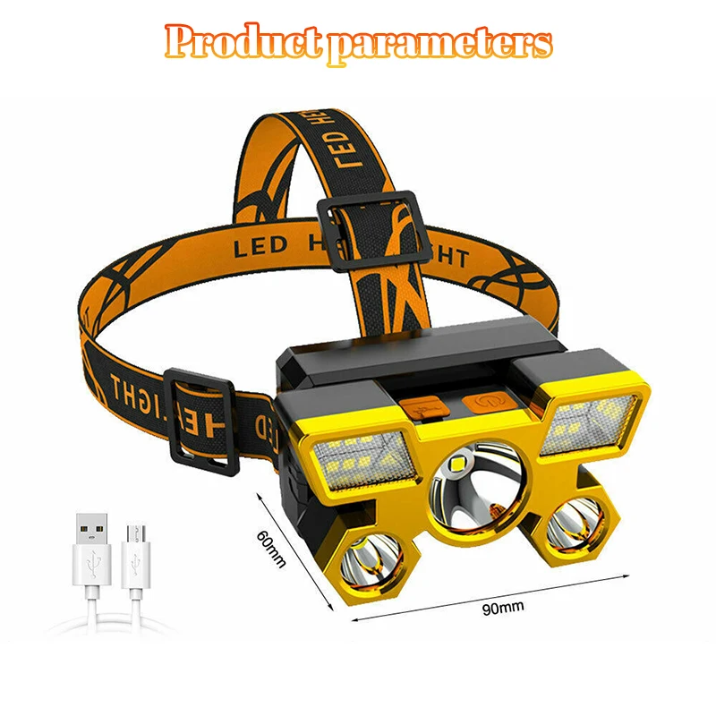 Usb Rechargeable Headlamp Head-Mounted Strong Flashlight Built-in Battery Outdoor Camping 5 Styles Night Headlight Fishing Lamp