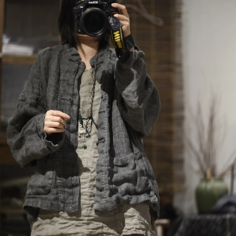 جودة عالية التصميم الأصلي المرأة سترة وبلوزات غير رسمية جديد 2025 الربيع خمر نمط الخامس الرقبة الصلبة الإناث سترات كاجوال #6