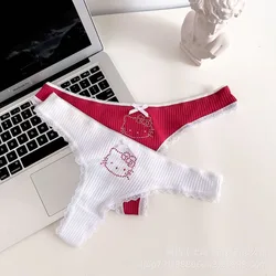 Cute Hello Kitty Bow Triangle Pants Underwear Bow Sexy Low Waist Hollow Lace Cotton Crotch Hot Diamond T Pants Women Accessories
