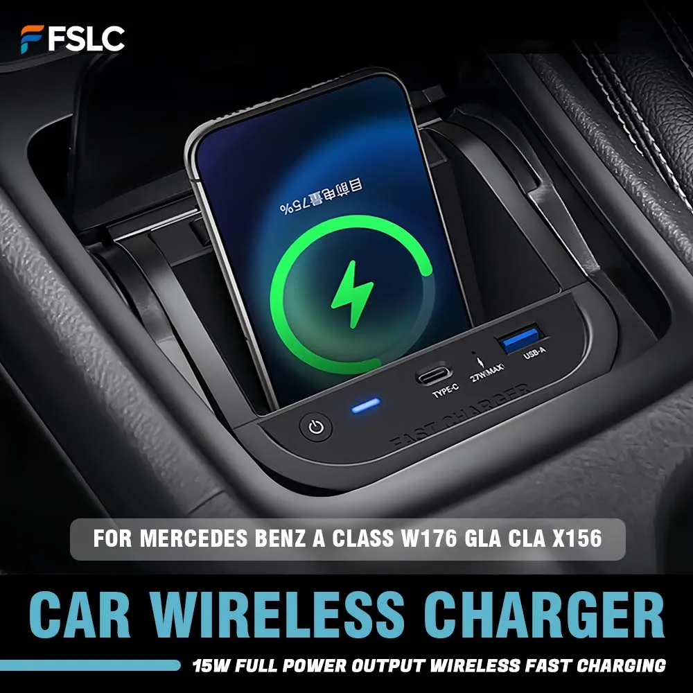 

⭐ Оригинальный ⭐ Беспроводное зарядное устройство Qi 15W для Mercedes Benz A-Class W176, GLA, CLA X156, зарядка для мобильных телефонов 27W (USB-A/TYPE-C)