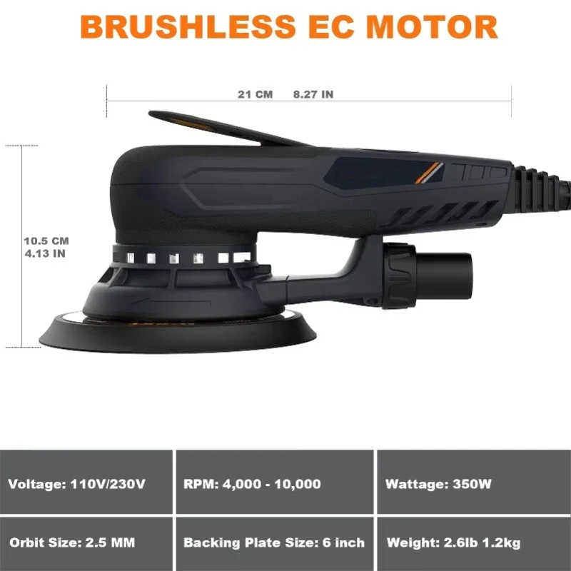 # for 6 Inches 2.5mm Eccentric Size Professional Speed Control Brushless Electric Random Orbital Sander Sanding Machine