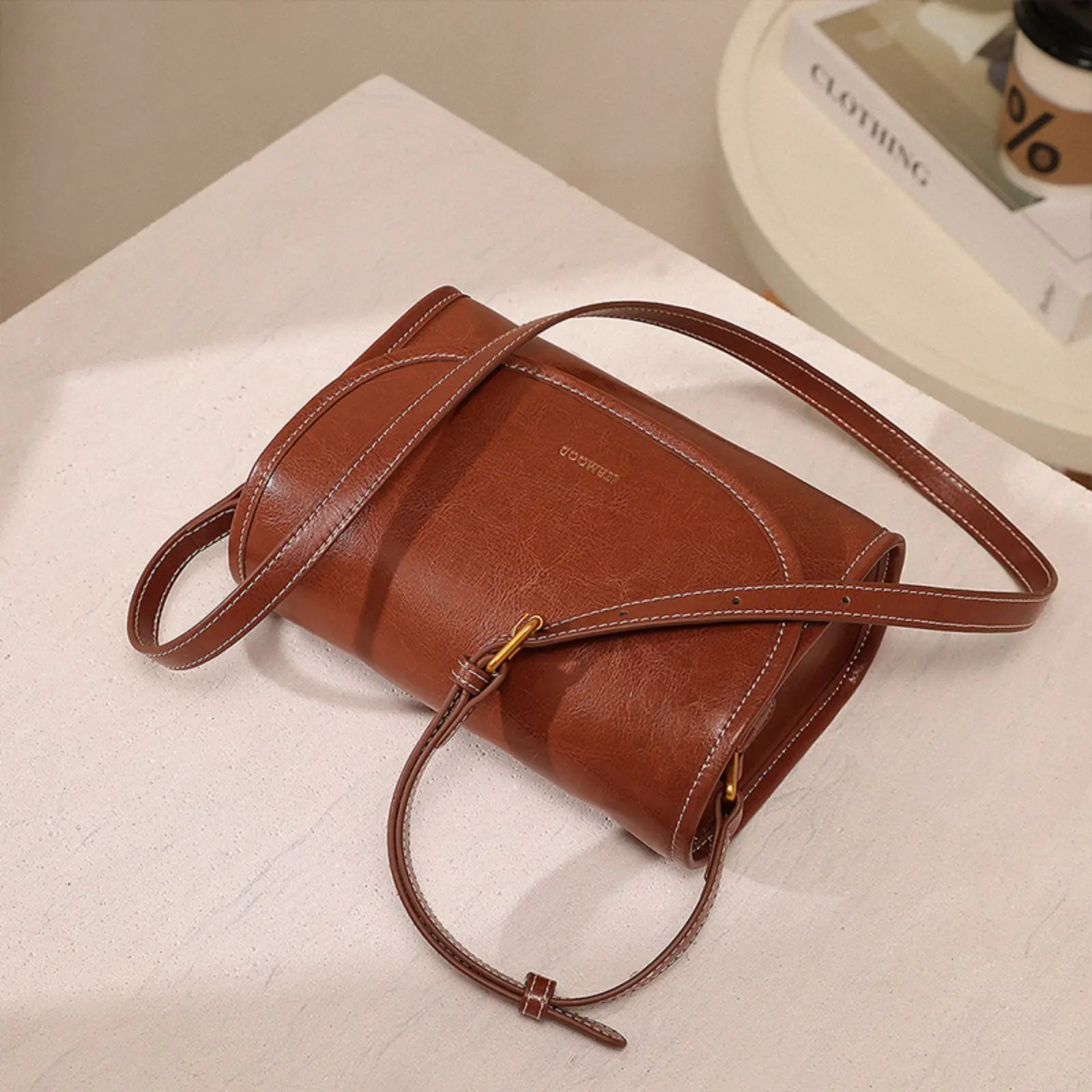 ITAMOOD Women Small Square Bag High End Retro Versatile Lightweight Genuine Leather Single Shoulder Crossbody Bag for Cosmetics