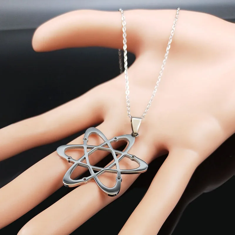 Carbon Atom Physics Chemistry Pendant Necklace for Women Men Stainless Steel Science Chemical Chain Jewelry collares N612S02