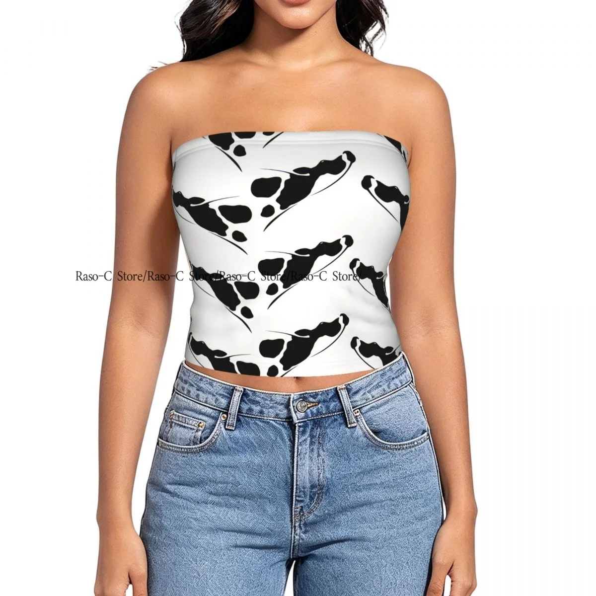 Women's strapless halter top Cow Art Background summer sexy short-sleeved top