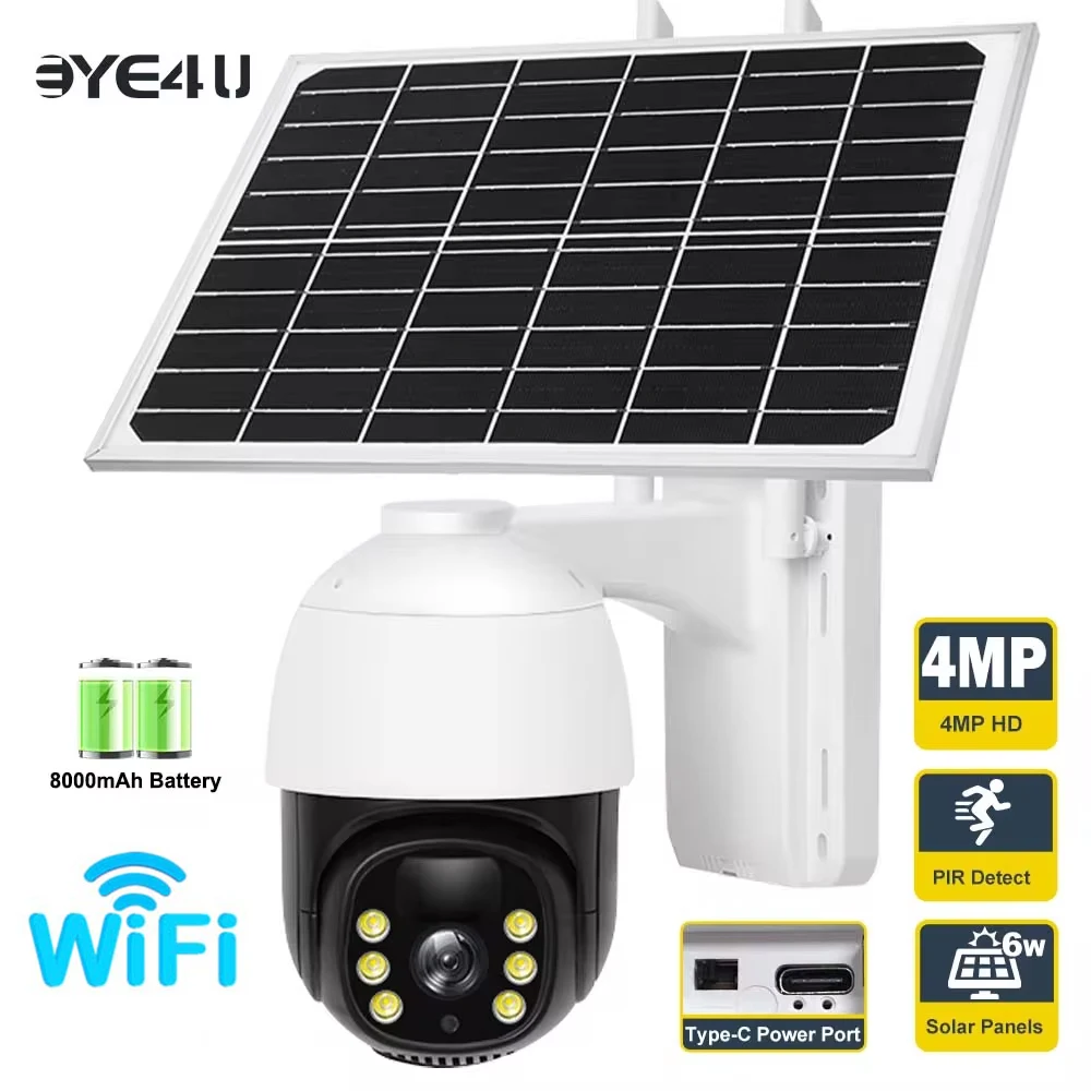 

4MP Solar Security Camera Wireless WiFi Outdoor Cameras With Recharge Battery PIR Human Detection Video Surveillance Webcam