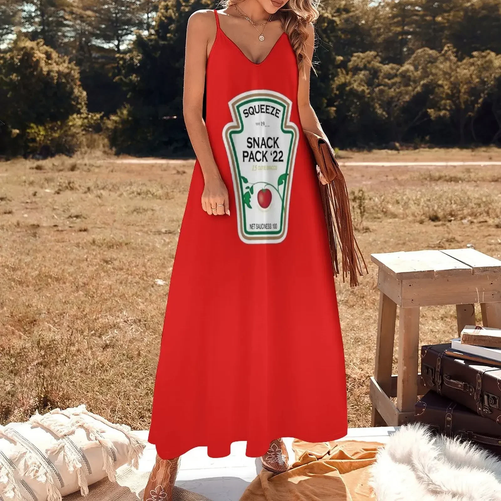 SNACK PACK '22 Ketchup - contact FancyHatPenguin on FB to get your own! Sleeveless Dress Evening gown Dress