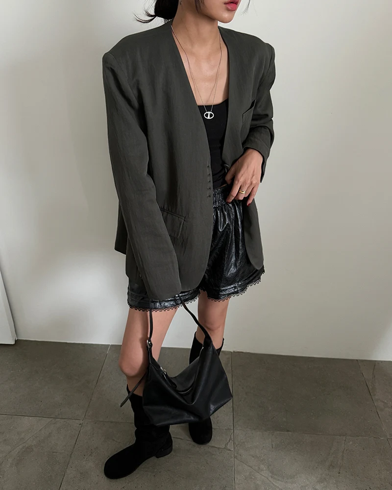 3Colors Autumn Spring 2026 Office Lady Wear Long Sleeve blazers womens V Neck Black jacket and coats Loose blazer womens(JJ1957