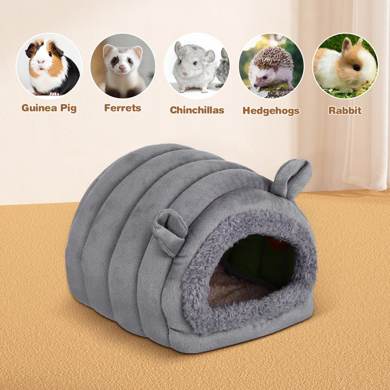 

Small Animal Grey Warm PP Cotton Hamster House Guinea Pig Hut Hedgehog Nest Bed Rest Play Easy